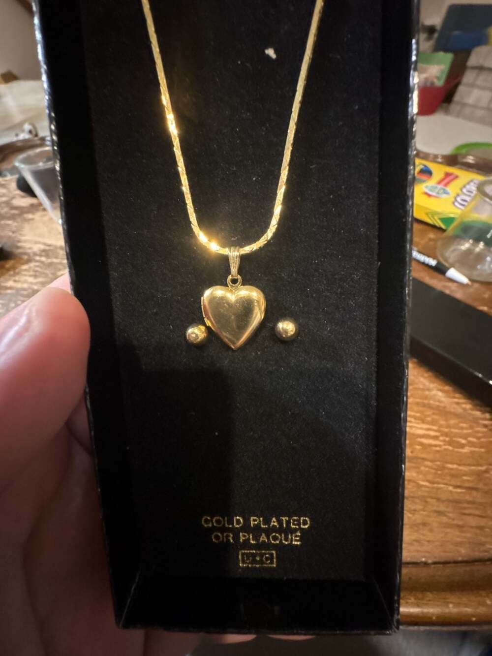 U&C Gold Plated Diamond Cut Chain Heart Locket Necklace And Earrings Set